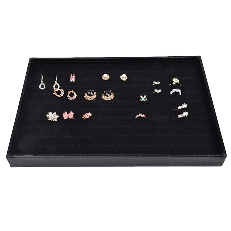 Pimuza Black Velvet Stackable 100 Slot Ring Inserts Jewelry Tray Showcase Display Organizer Holder Storage Box Case Pad Stackers for Valet Closet, Decorate Vanity Table, Cabinet, College Dorm Drawer - Image 2